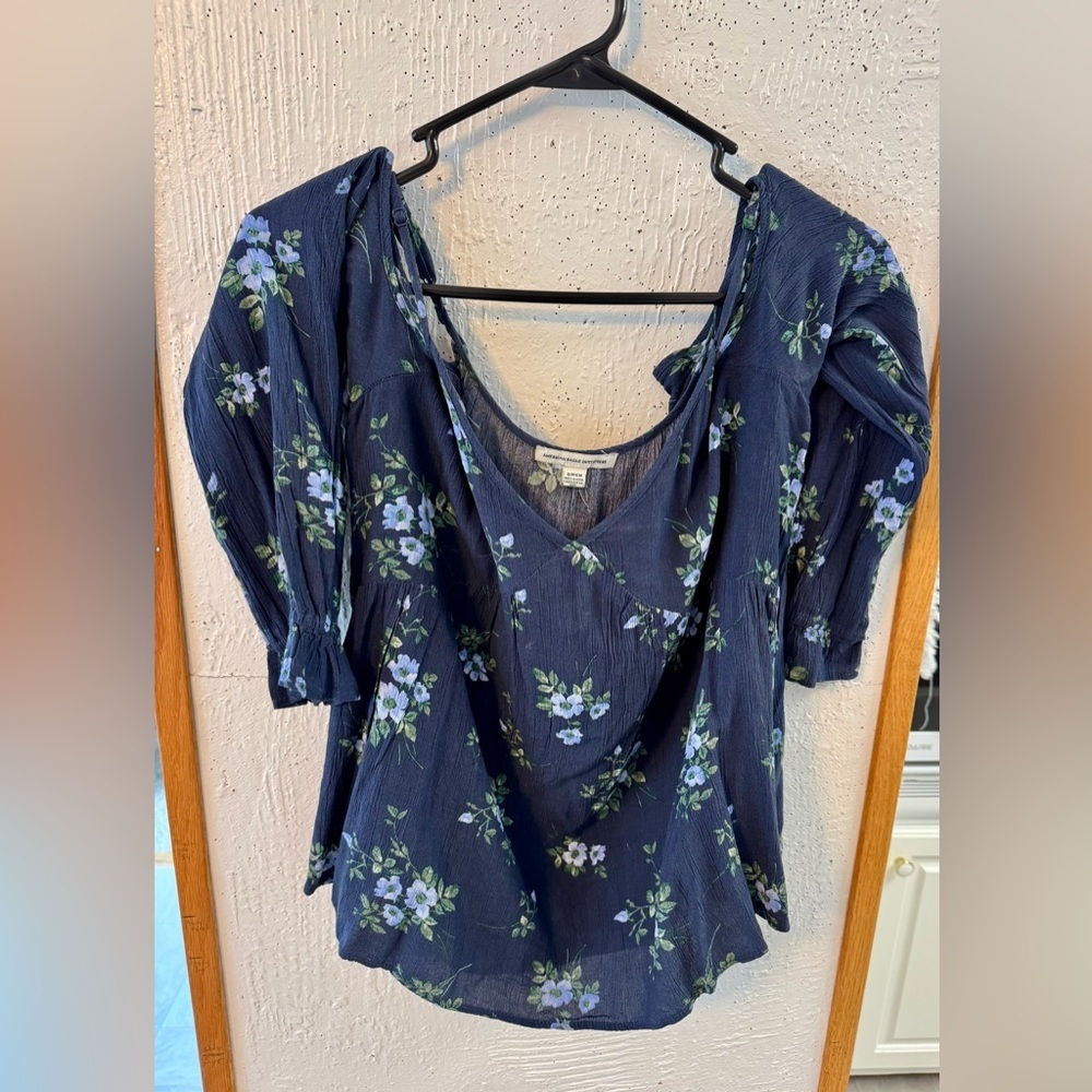 American Eagle Outfitters Dark Blue Floral Blouse